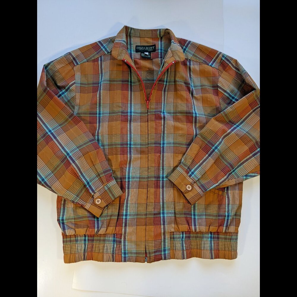 Lyle & Scott Scotland Men plaid tartan windbreaker Full Zip Lightweight jacket M